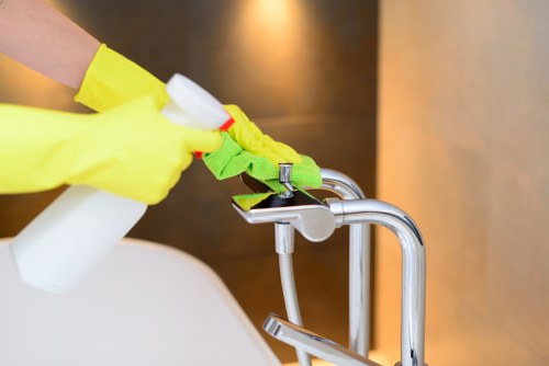 Recycling containers and cleaning supplies prepared for responsible disposal