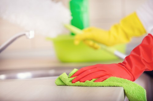 Carpet cleaning staff using protective equipment during a job